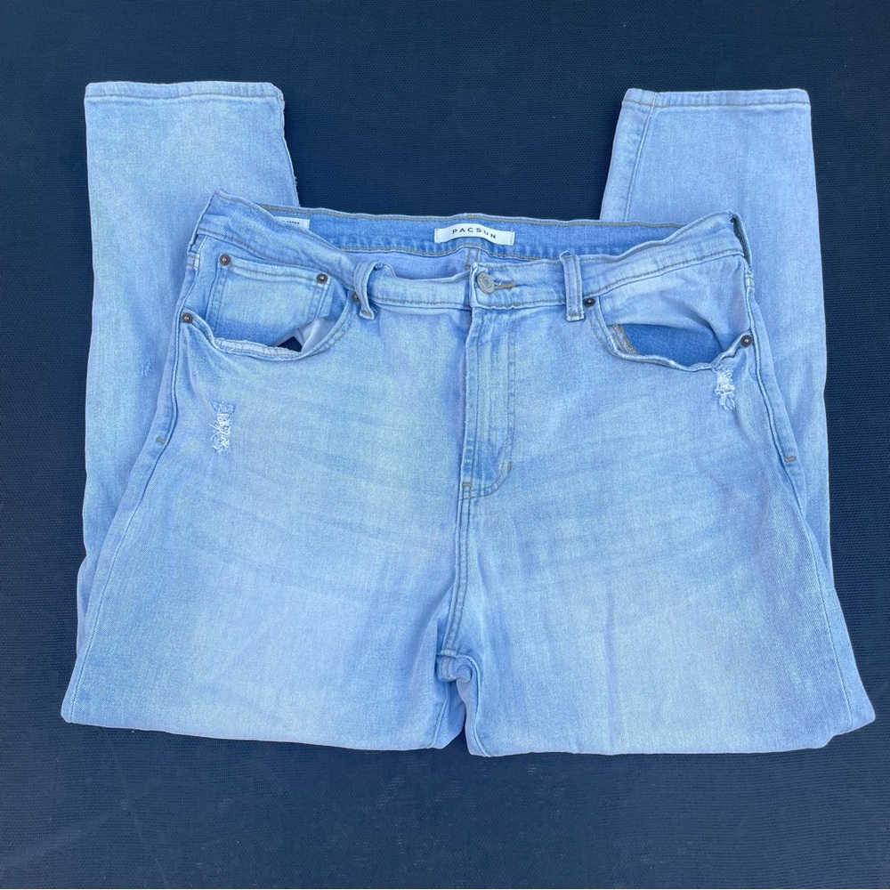Men’s Light Blue Distressed PacSun Slim Taper Jeans